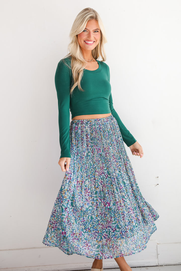 Attractive Essence Navy Floral Midi Skirt