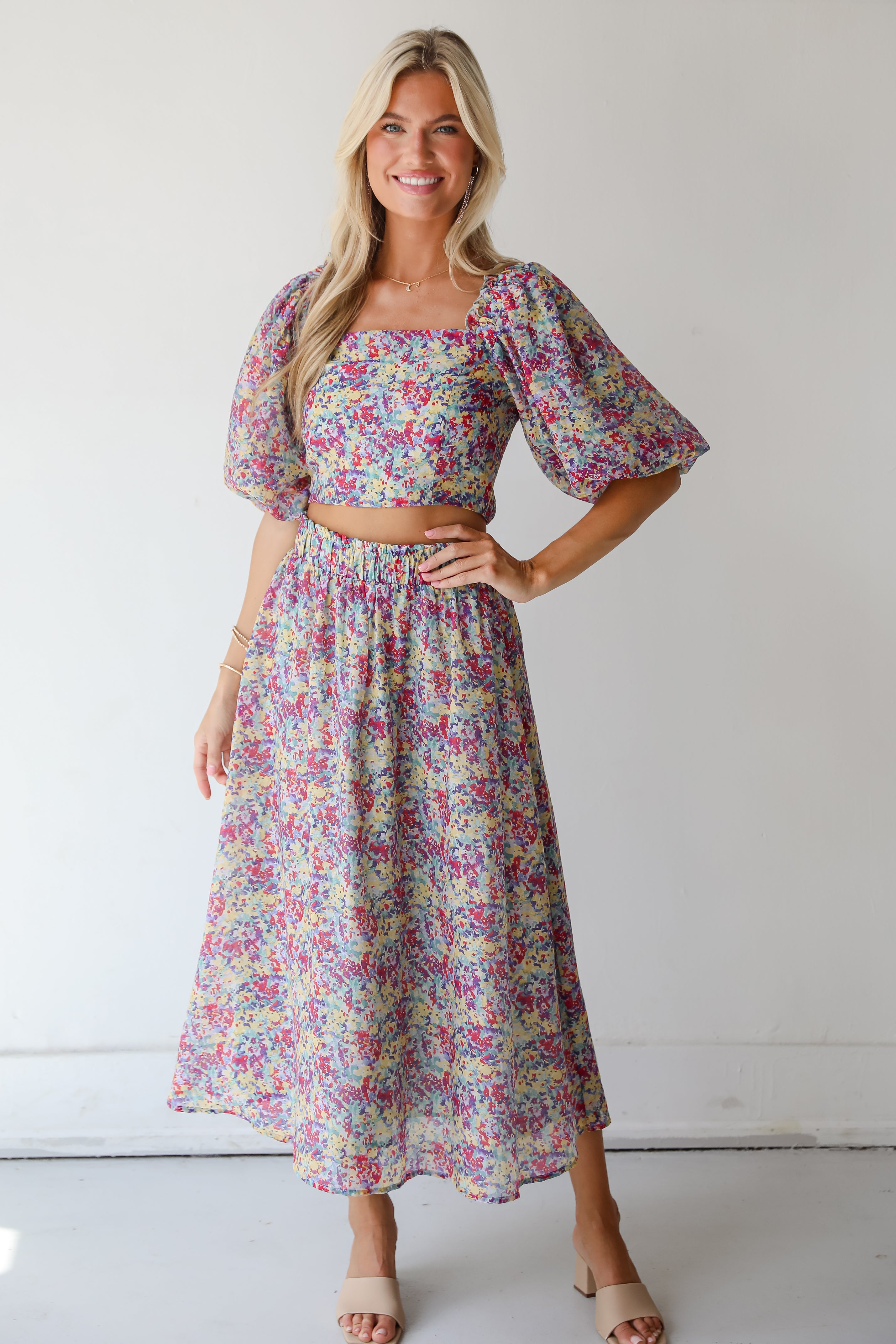 Instantly Perfect Multicolored Floral Midi Skirt