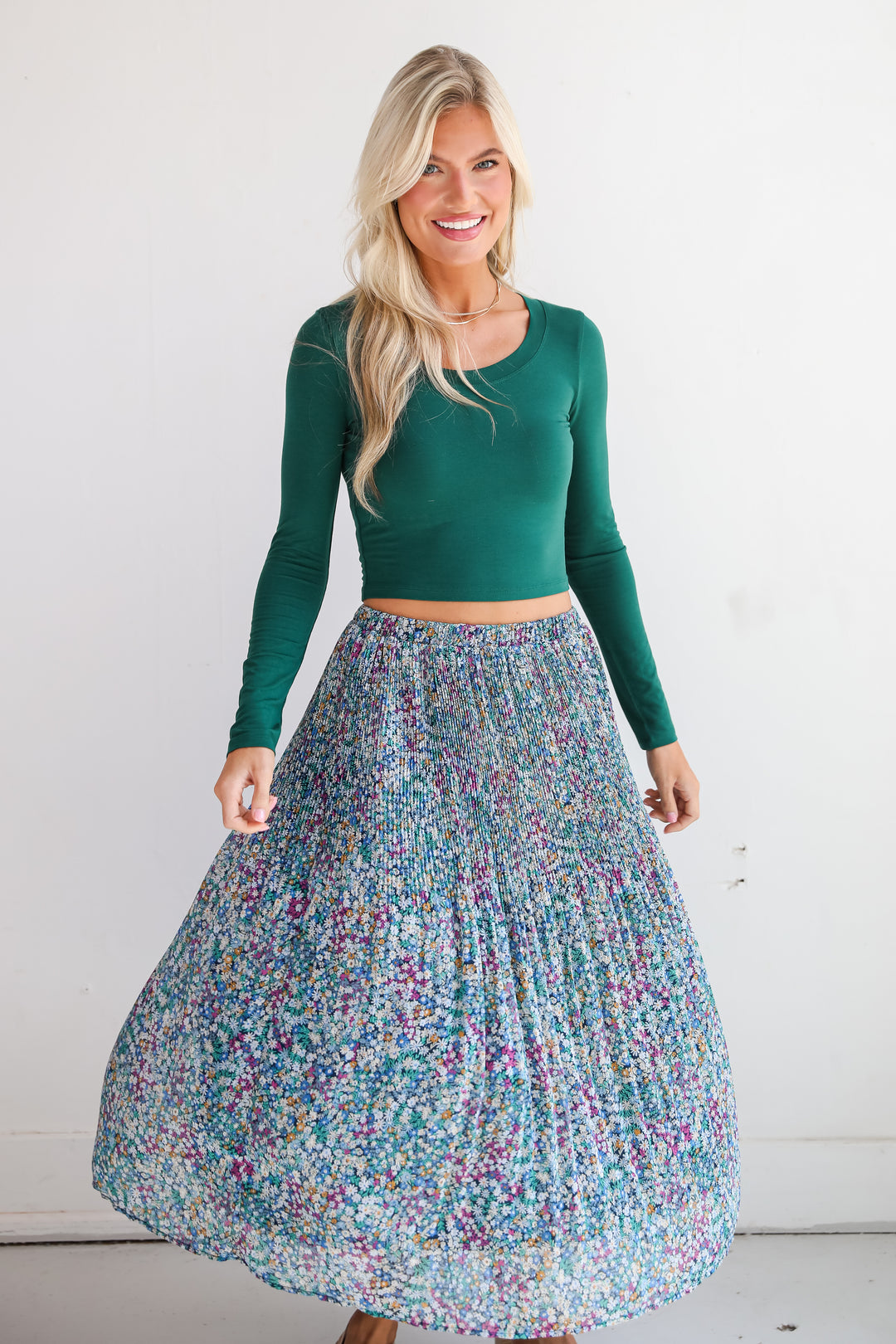 Attractive Essence Navy Floral Midi Skirt