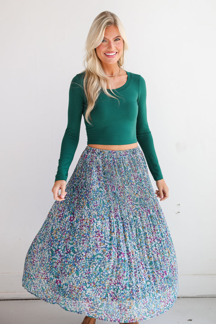 Attractive Essence Navy Floral Midi Skirt