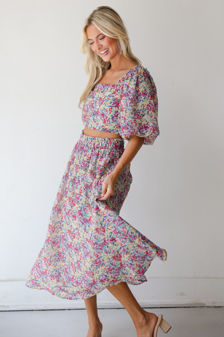 Instantly Perfect Multicolored Floral Midi Skirt