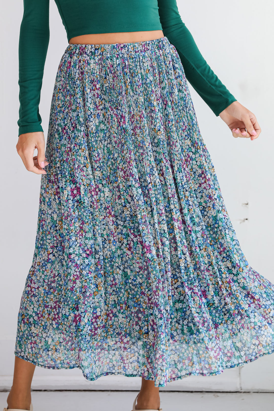 Attractive Essence Navy Floral Midi Skirt