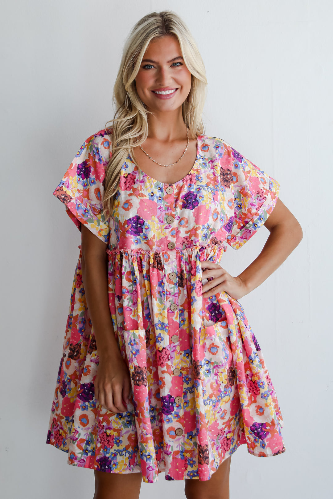 Lovely Muse Pink Floral Babydoll Mini Dress