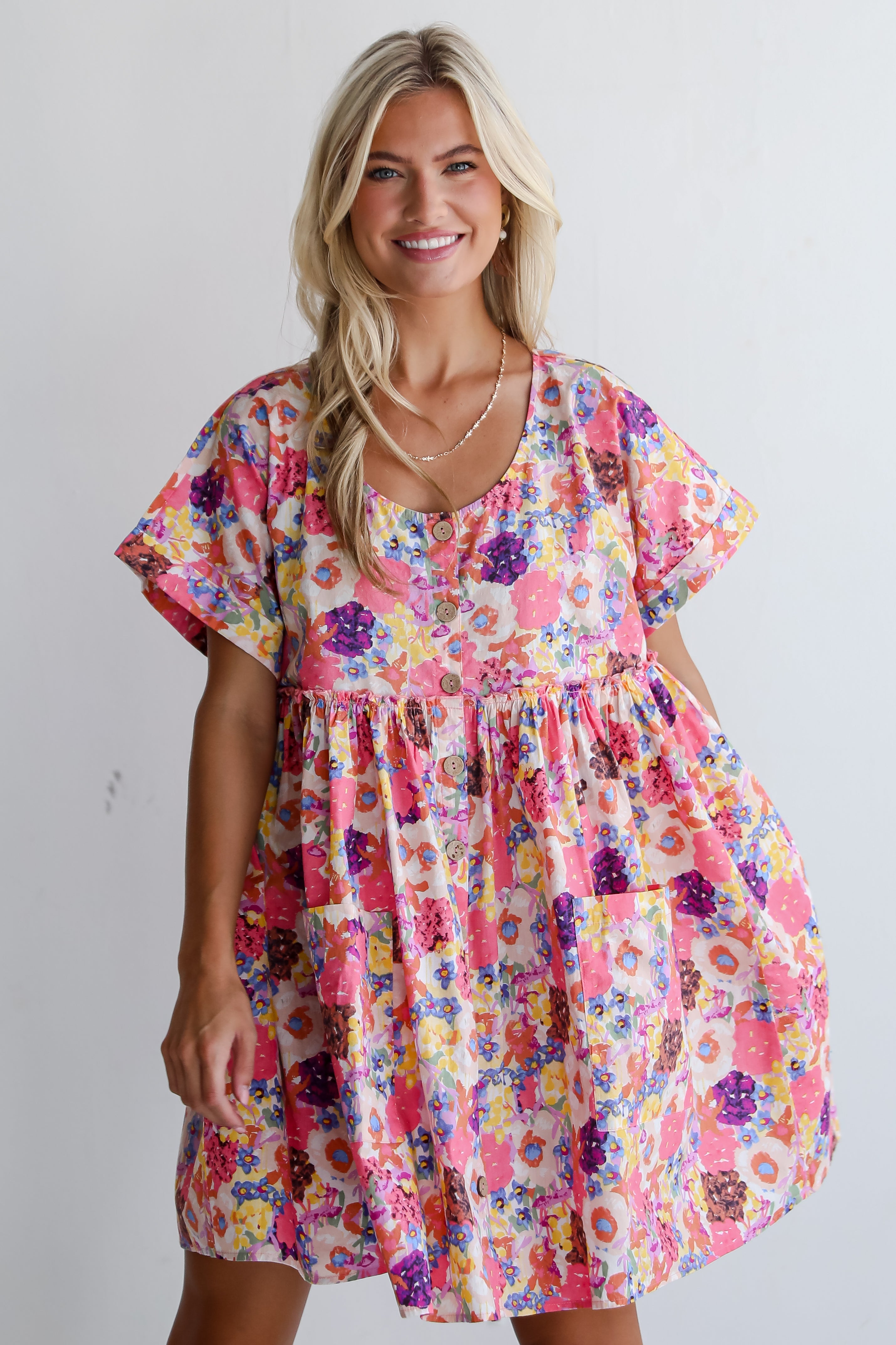 Lovely Muse Pink Floral Babydoll Mini Dress