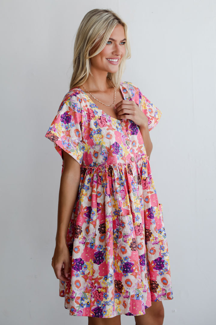 Lovely Muse Pink Floral Babydoll Mini Dress