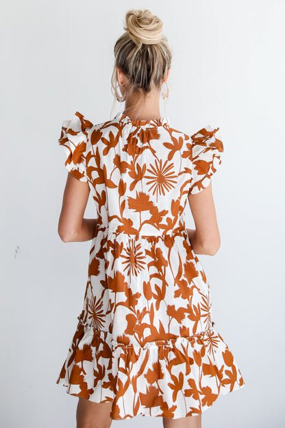 tiered Brown Floral Mini Dress