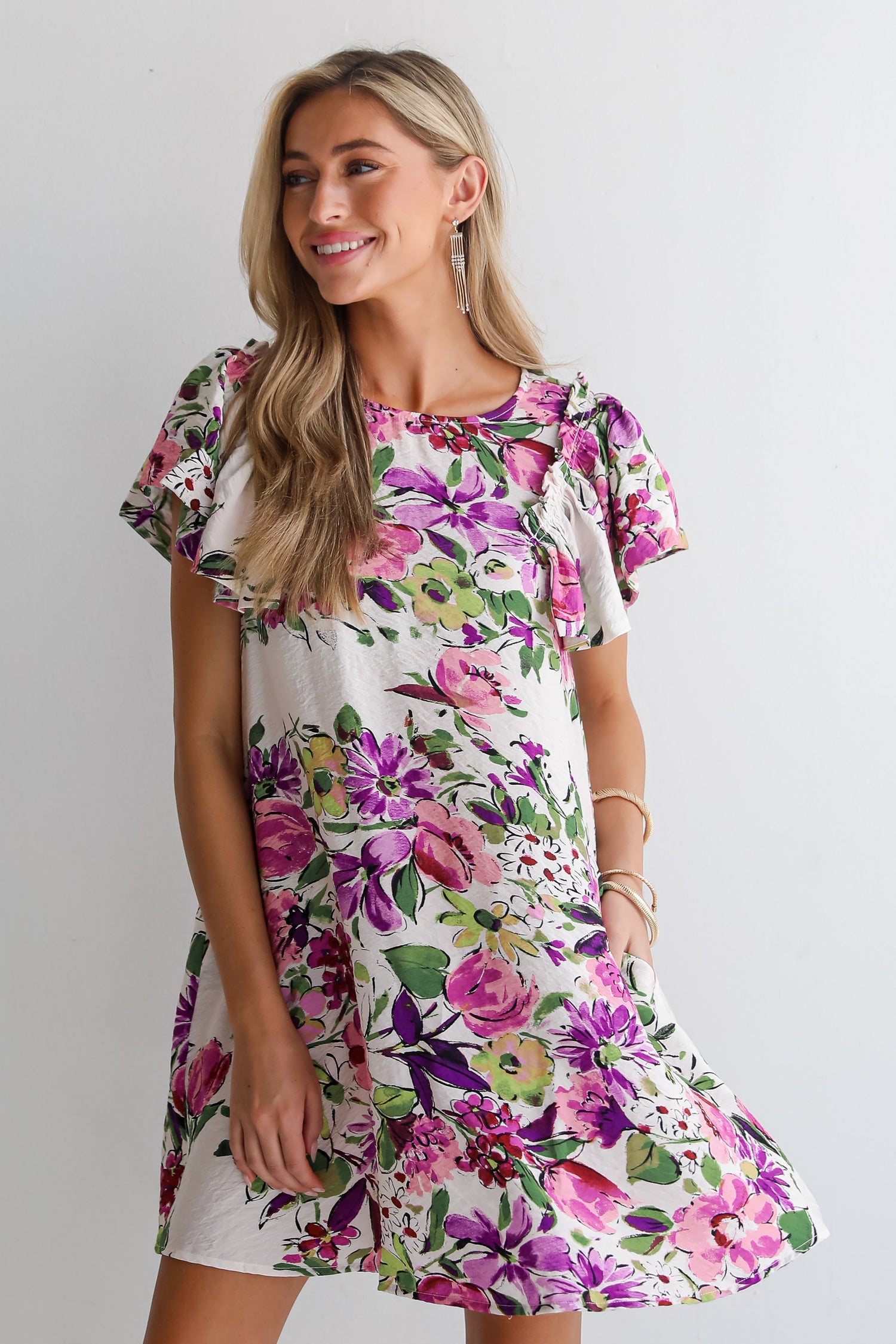 Notable Elegance Ivory Floral Mini Dress