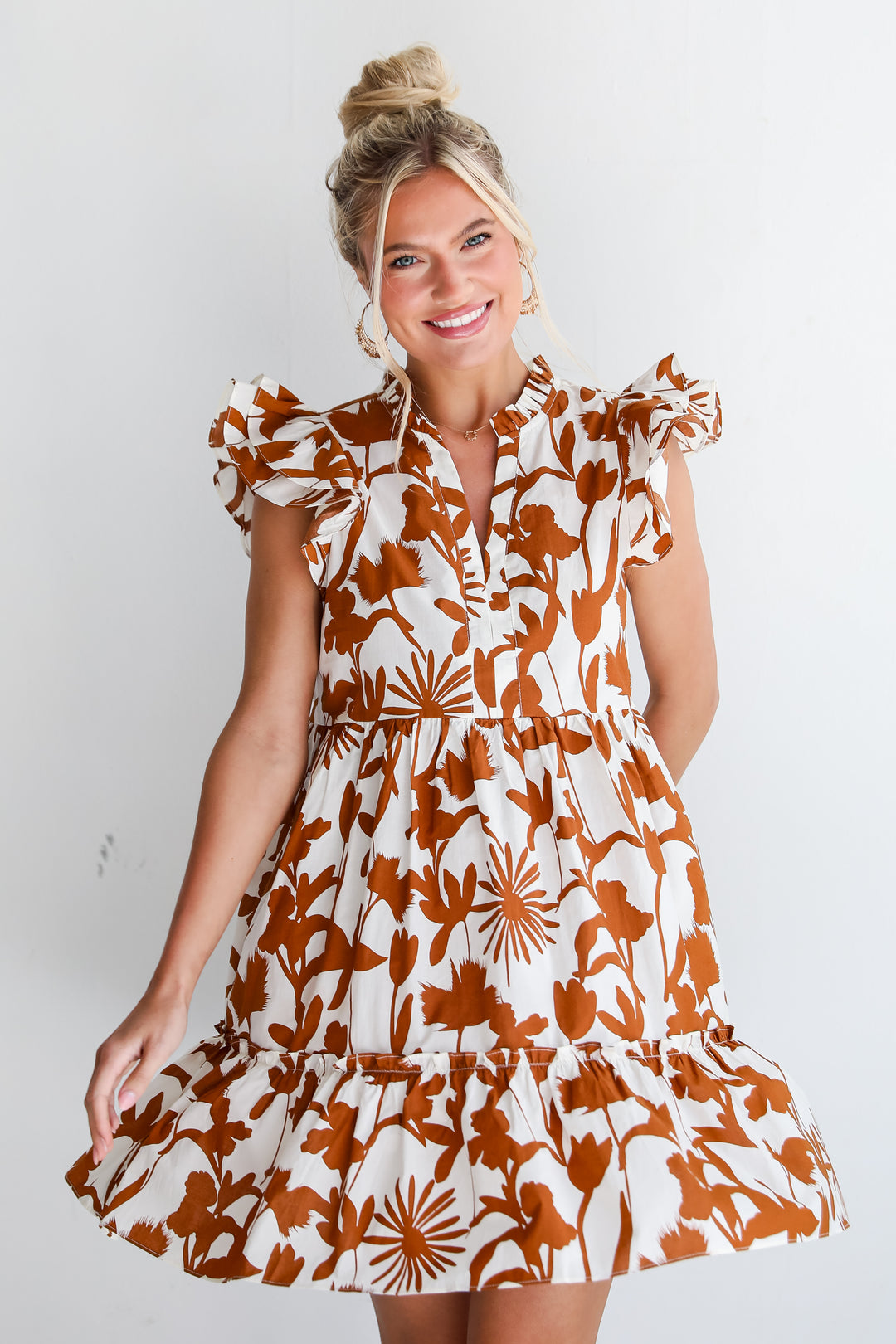 womens Brown Floral Mini Dress