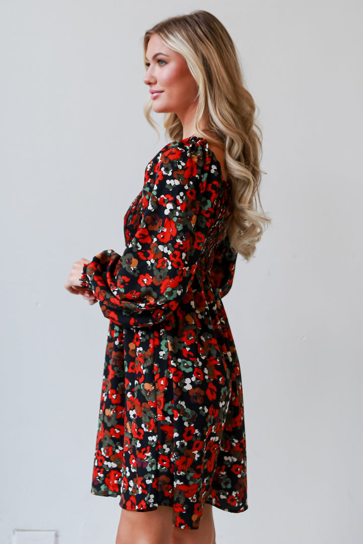 Black Floral Mini Dress for women