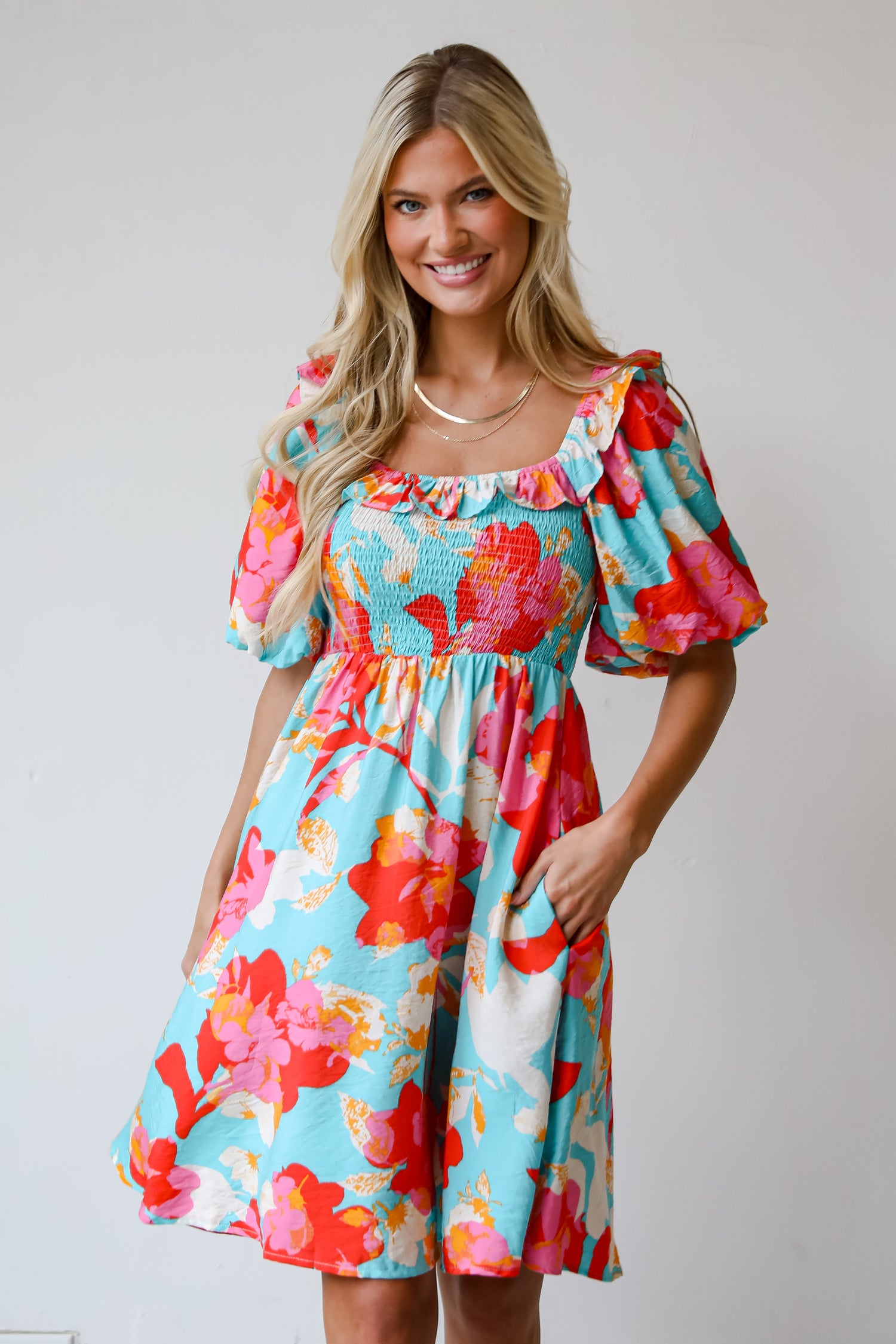 Aqua Floral Mini Dress