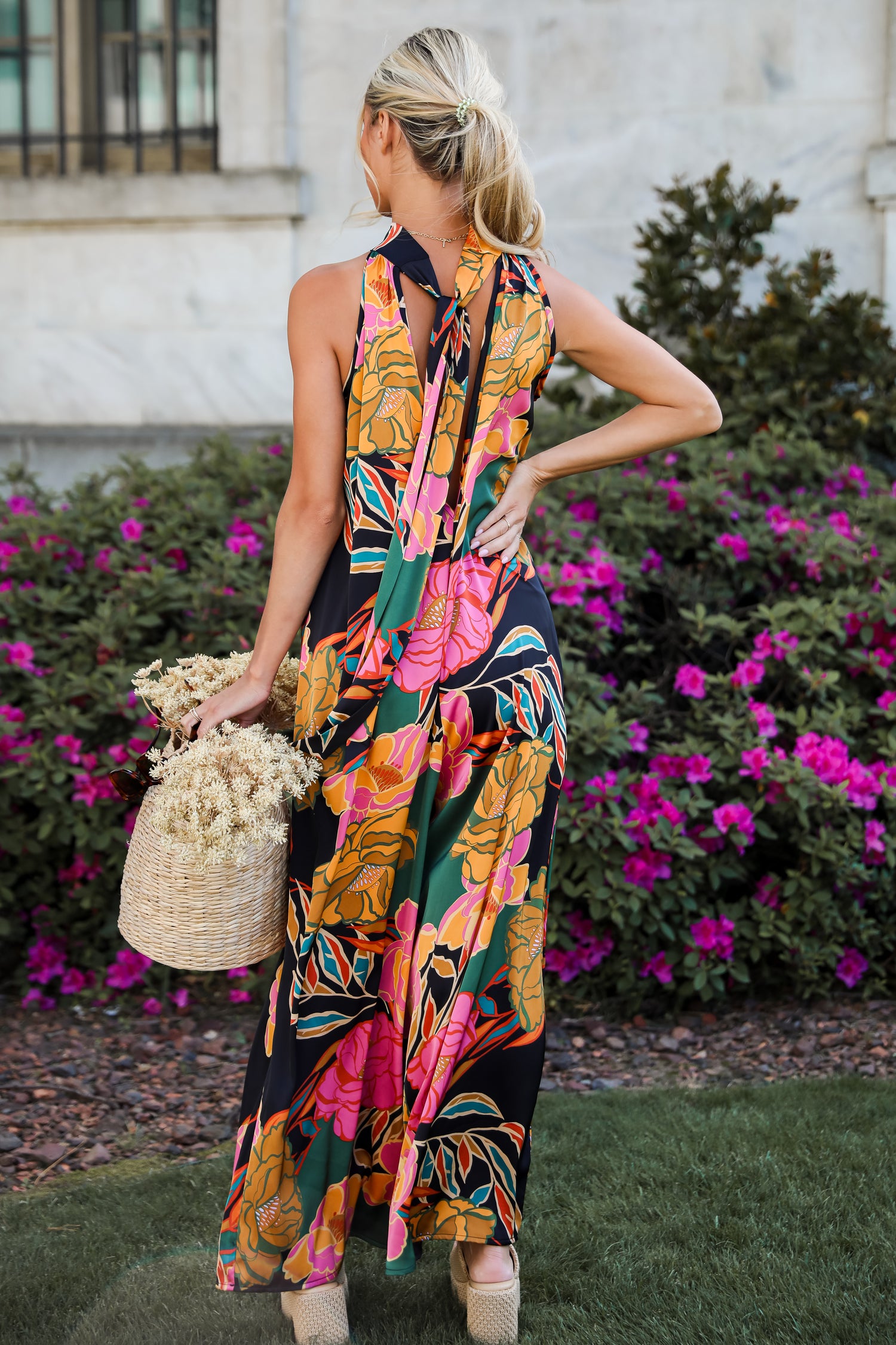 State Of Chic Black Satin Floral Jumpsuit