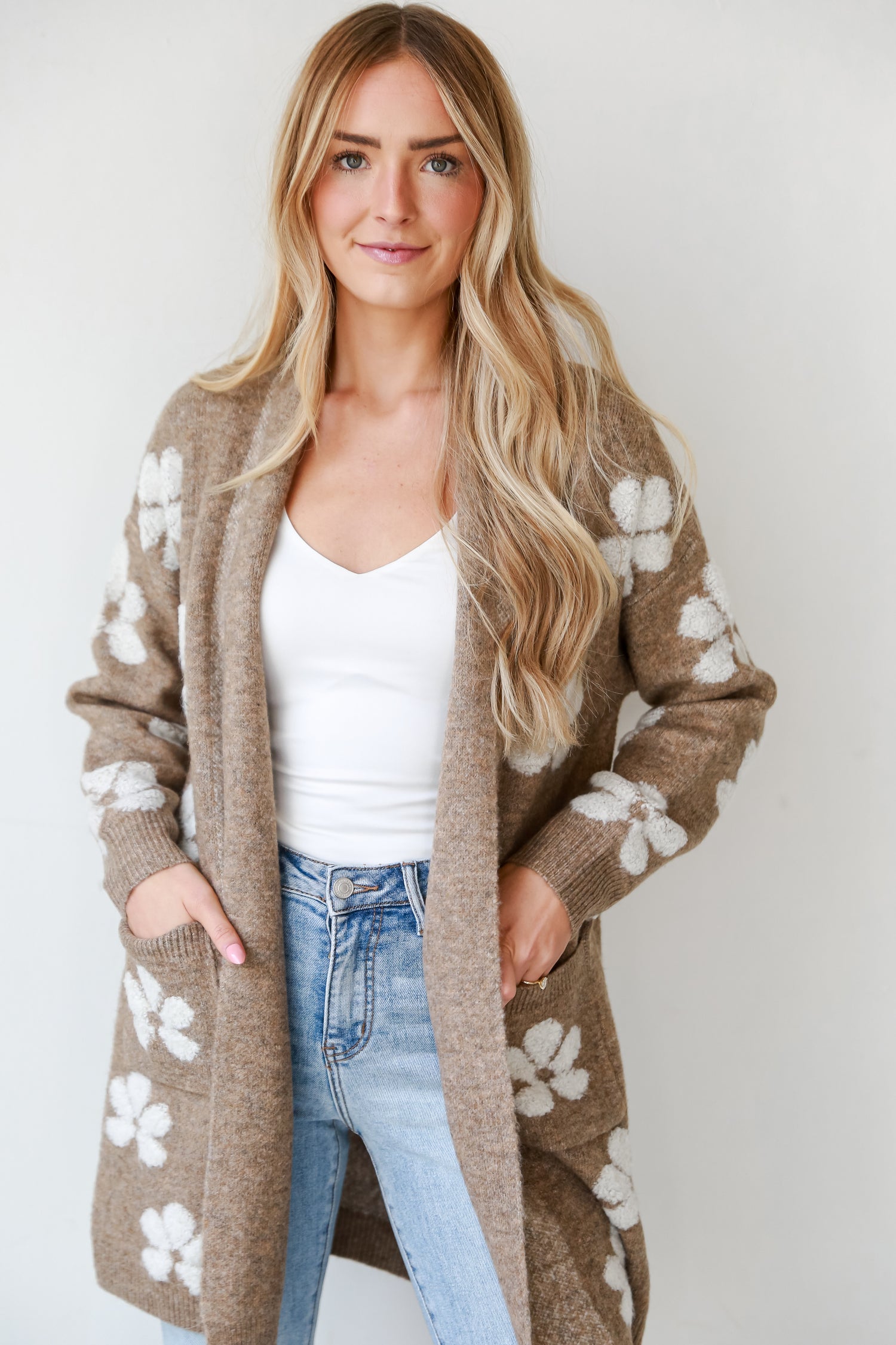 trendy Mocha Floral Sweater Cardigan