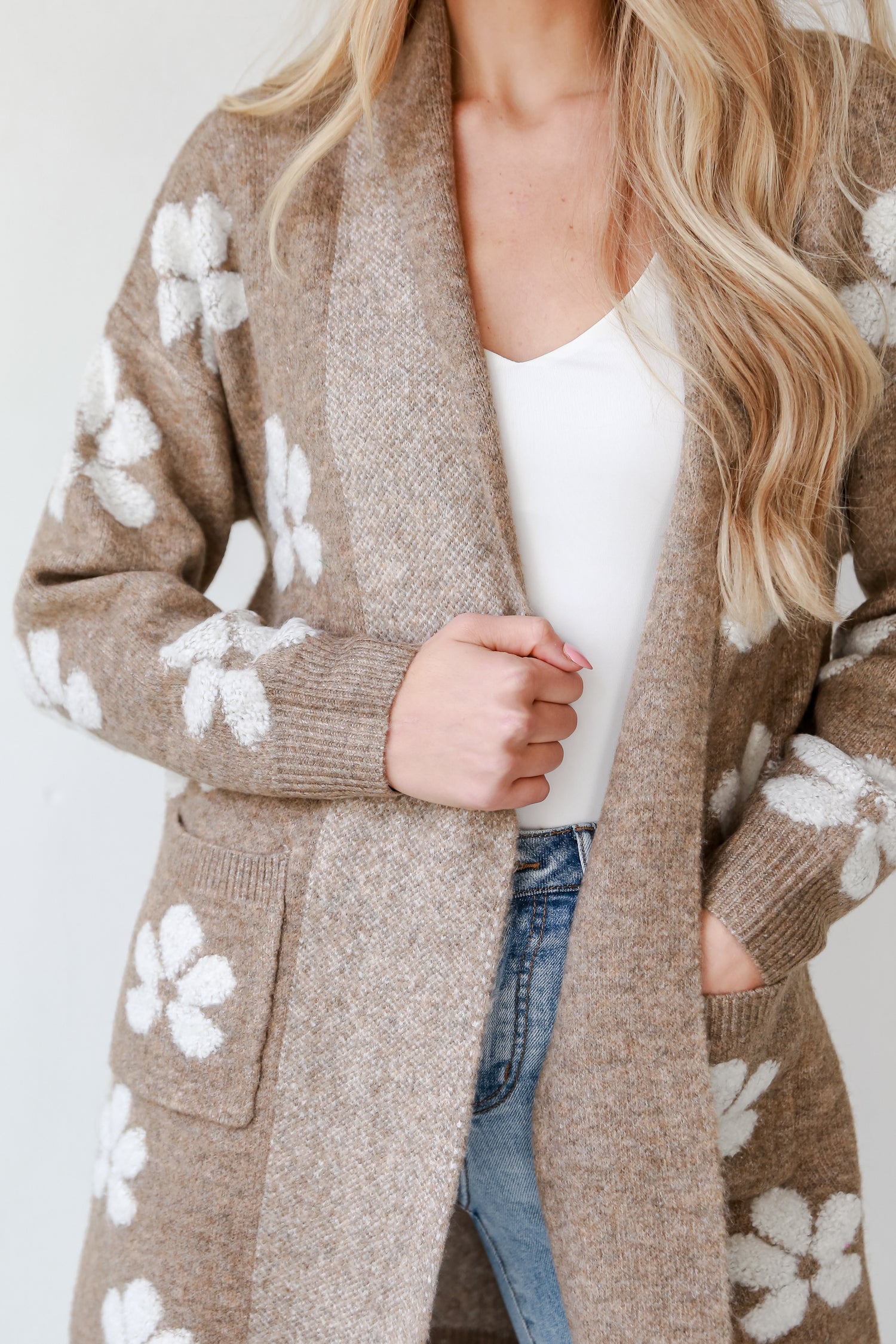 cozy  Mocha Floral Sweater Cardigan