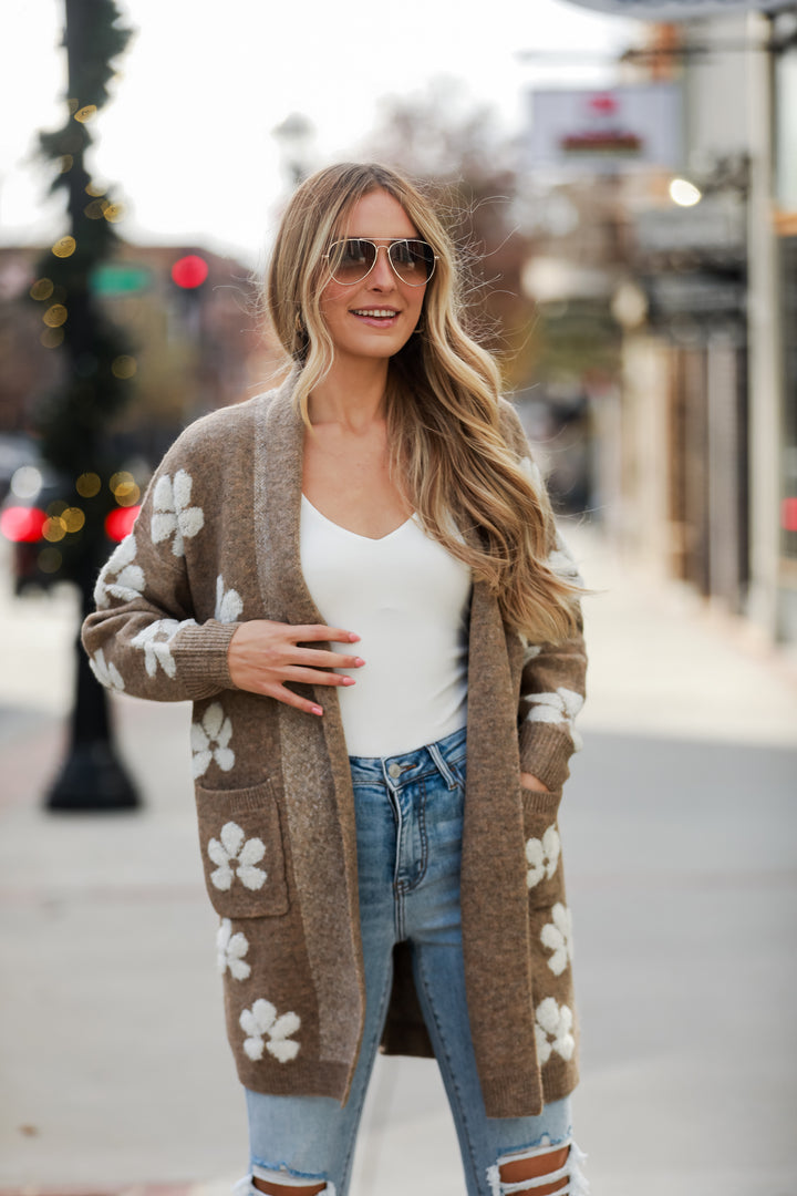 Mocha Floral Sweater Cardigan