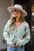 mint Floral Sweater Cardigan