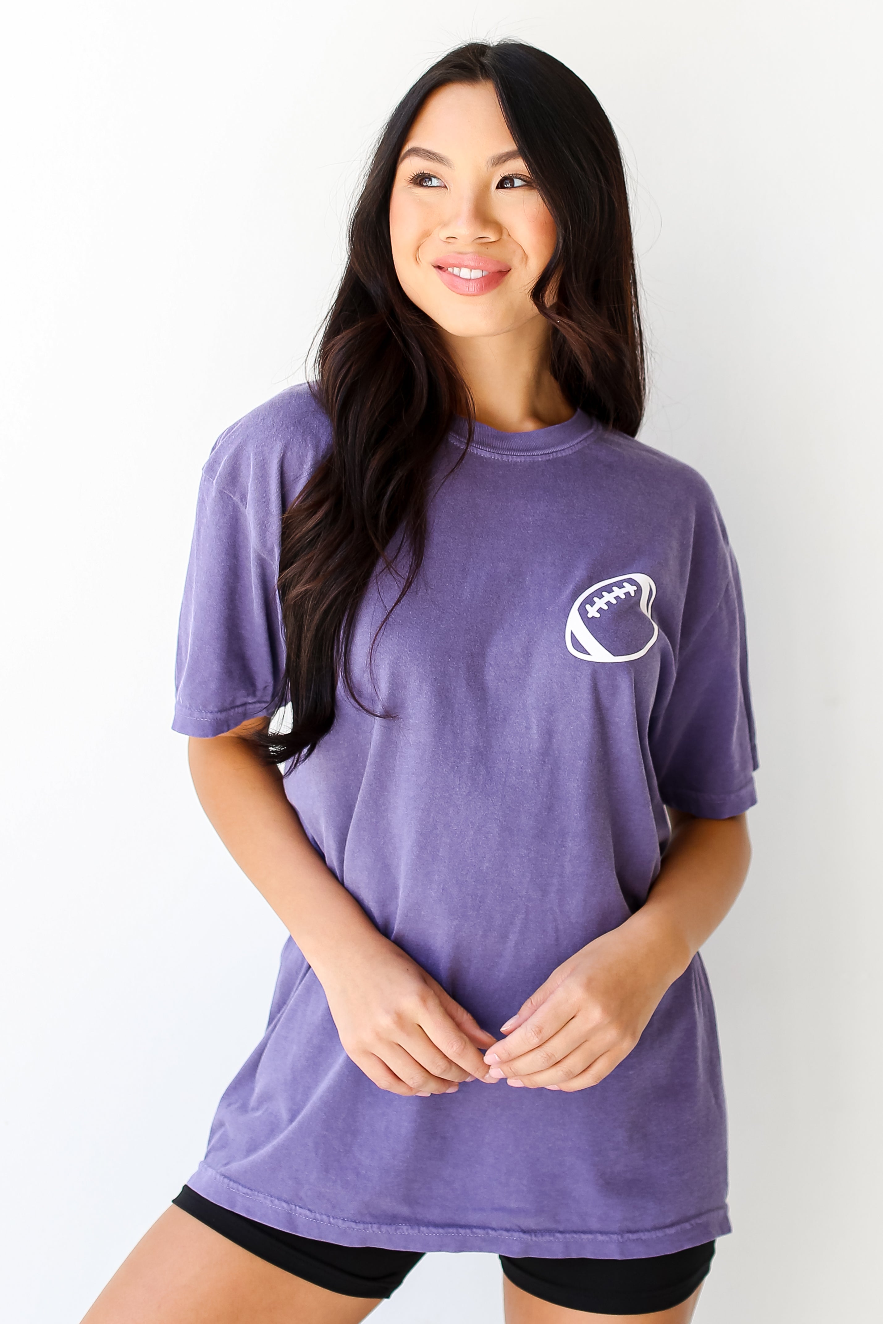 purple In My Football Mom Era Tee on model