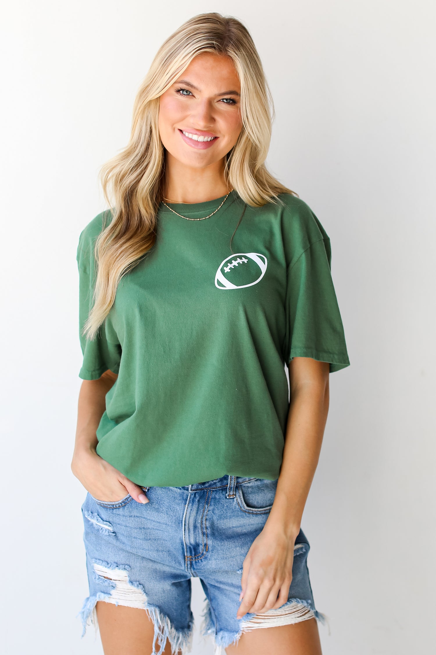 green In My Football Mom Era Tee on model