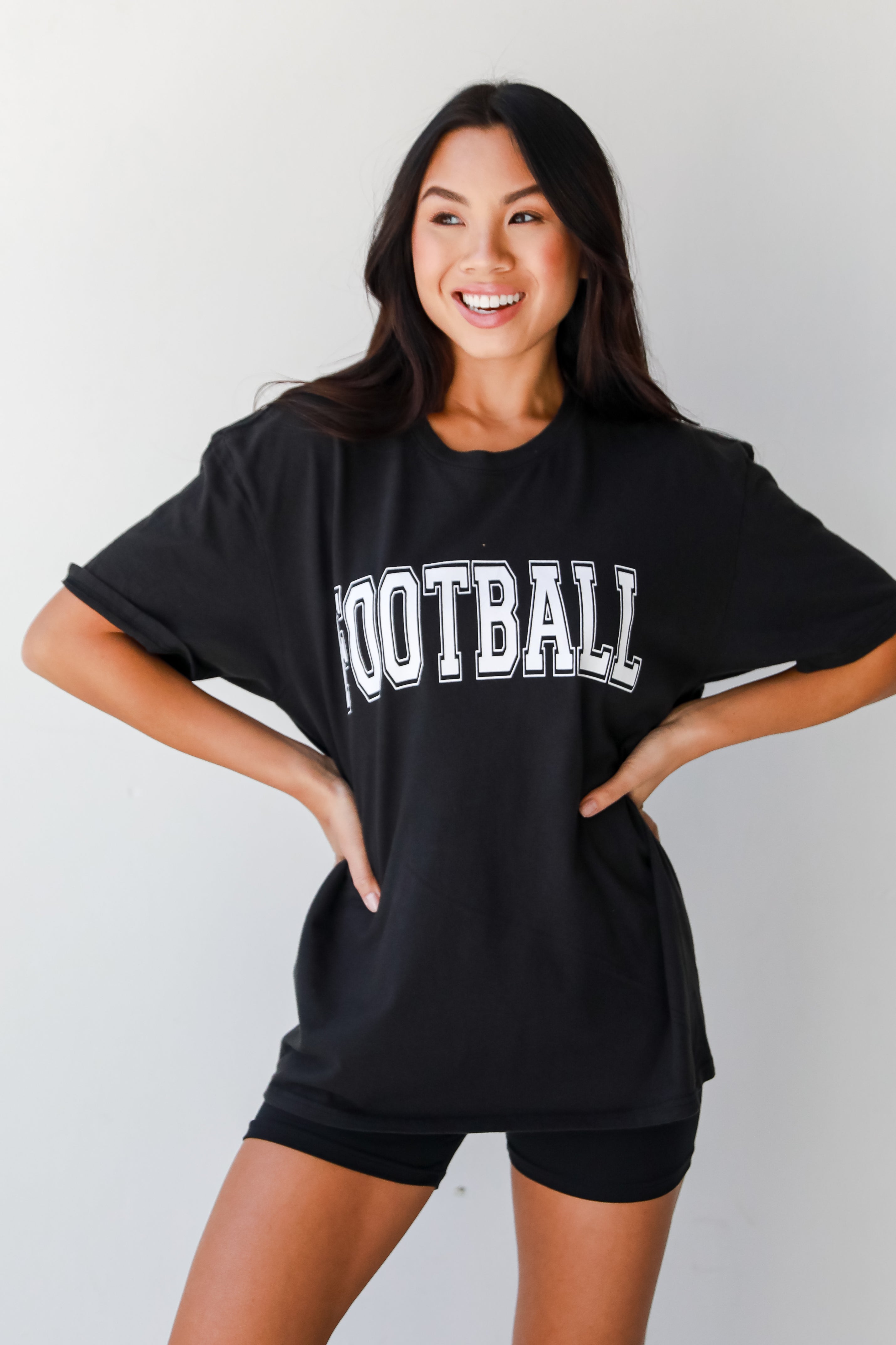 black Football Tee on model