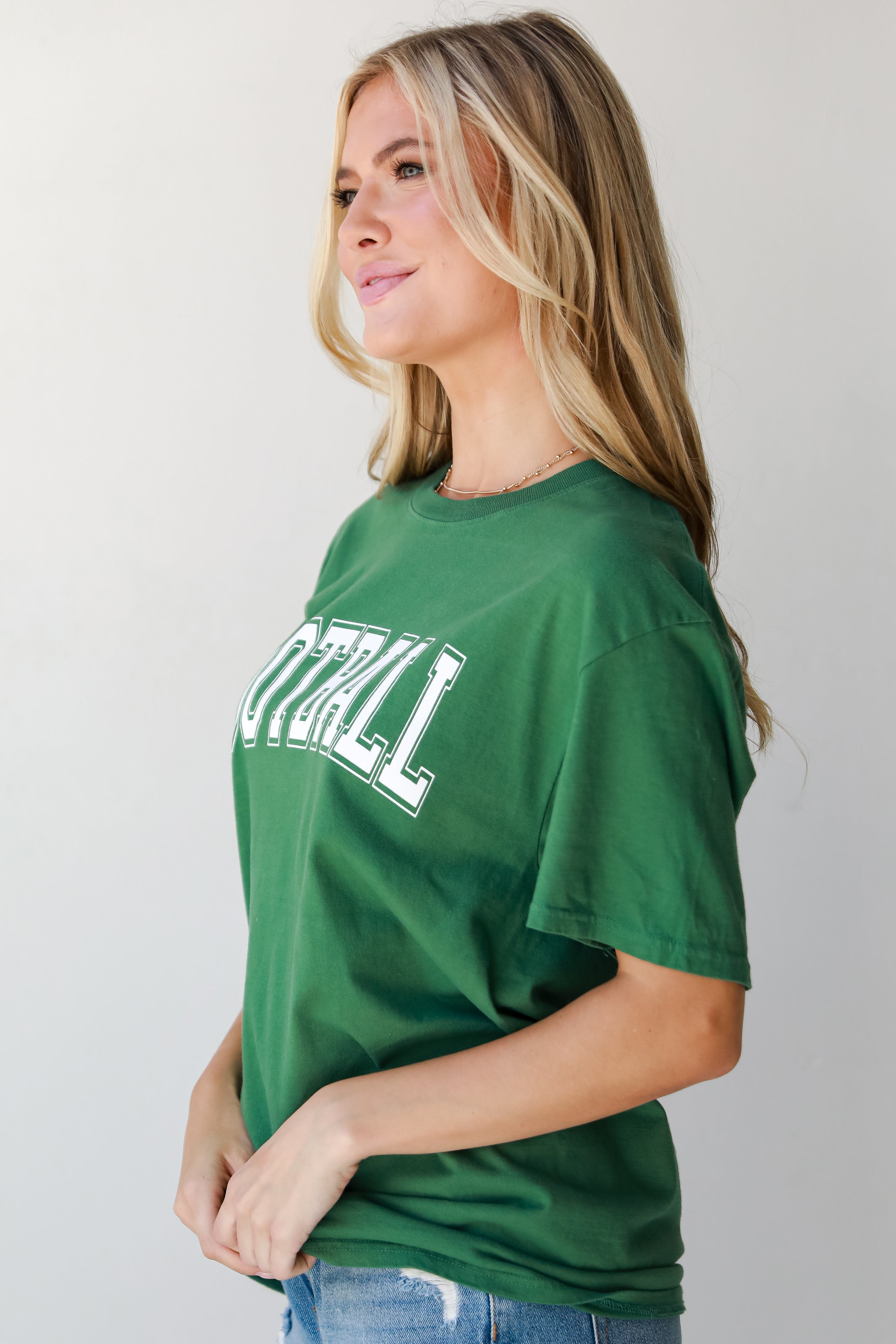 green Football Tee side view