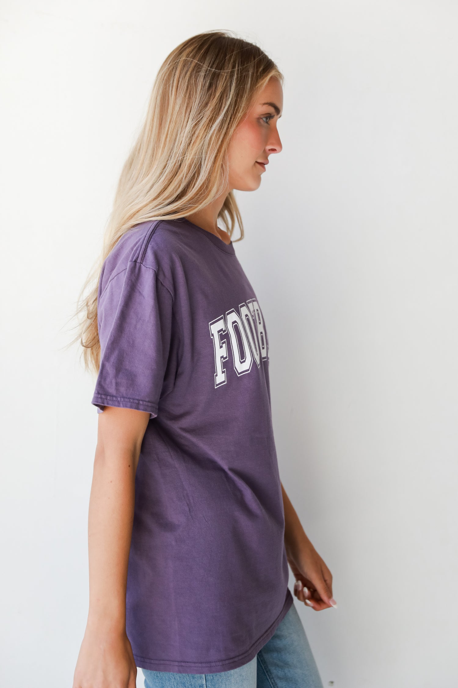 purple Football Tee side view