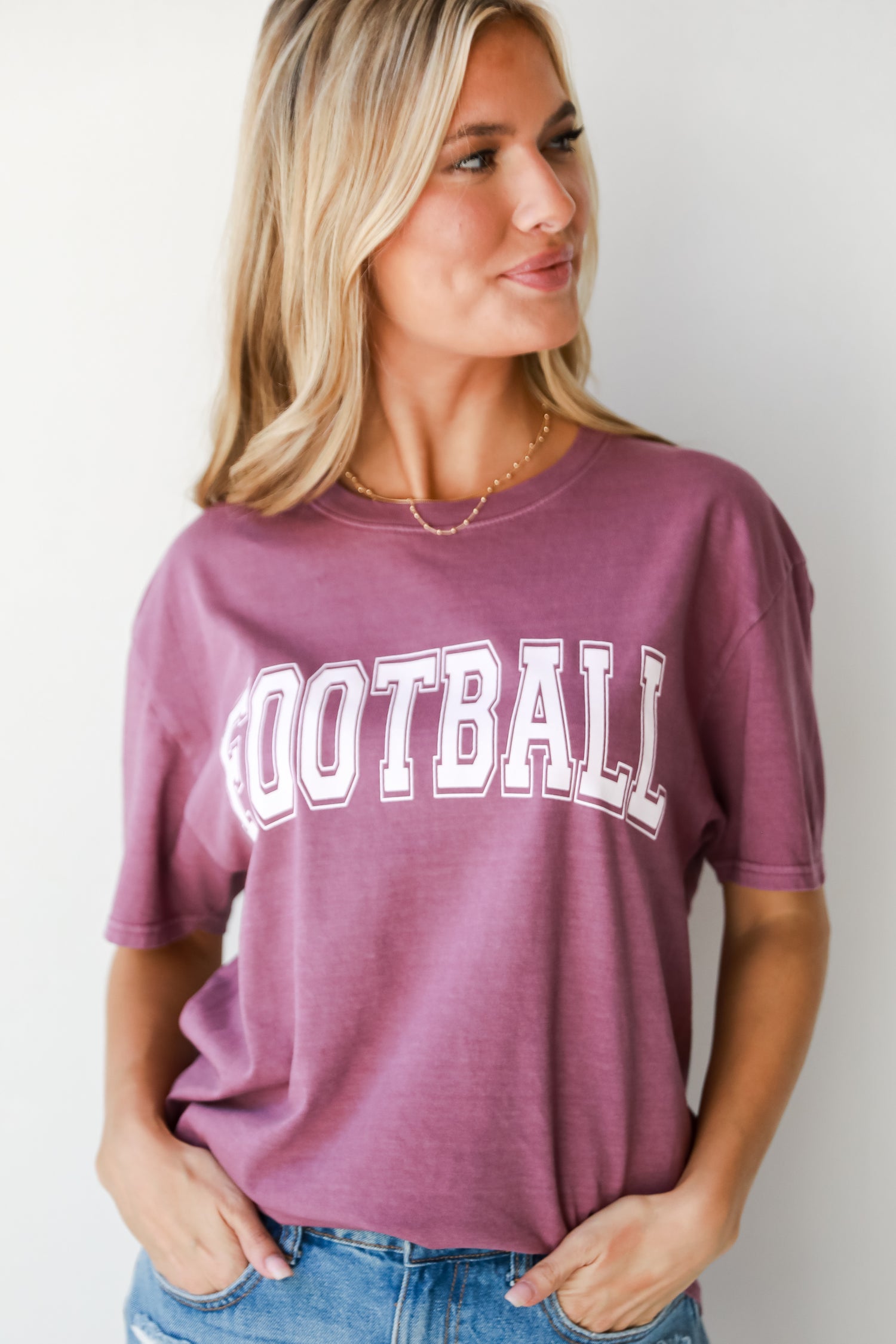 crimson Football Tee on model