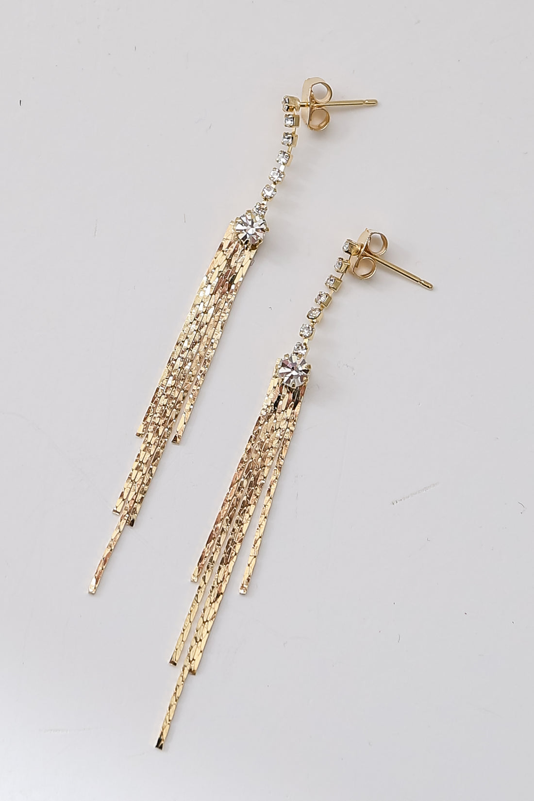 Gold Rhinestone Fringe Earrings