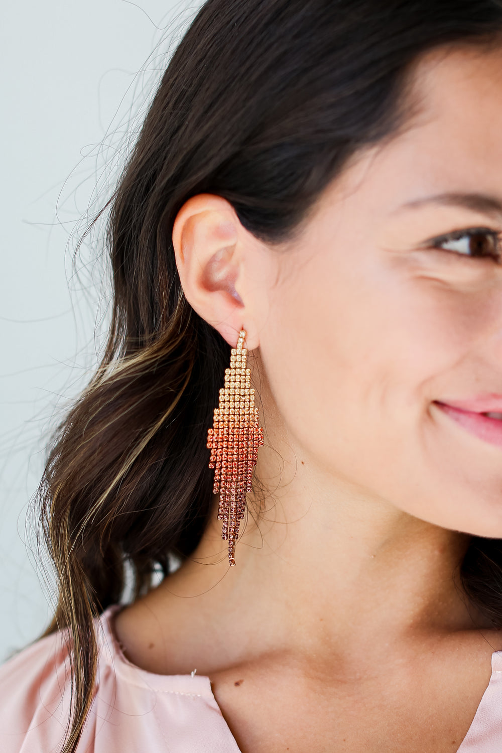 Rhinestone Fringe Earrings on model