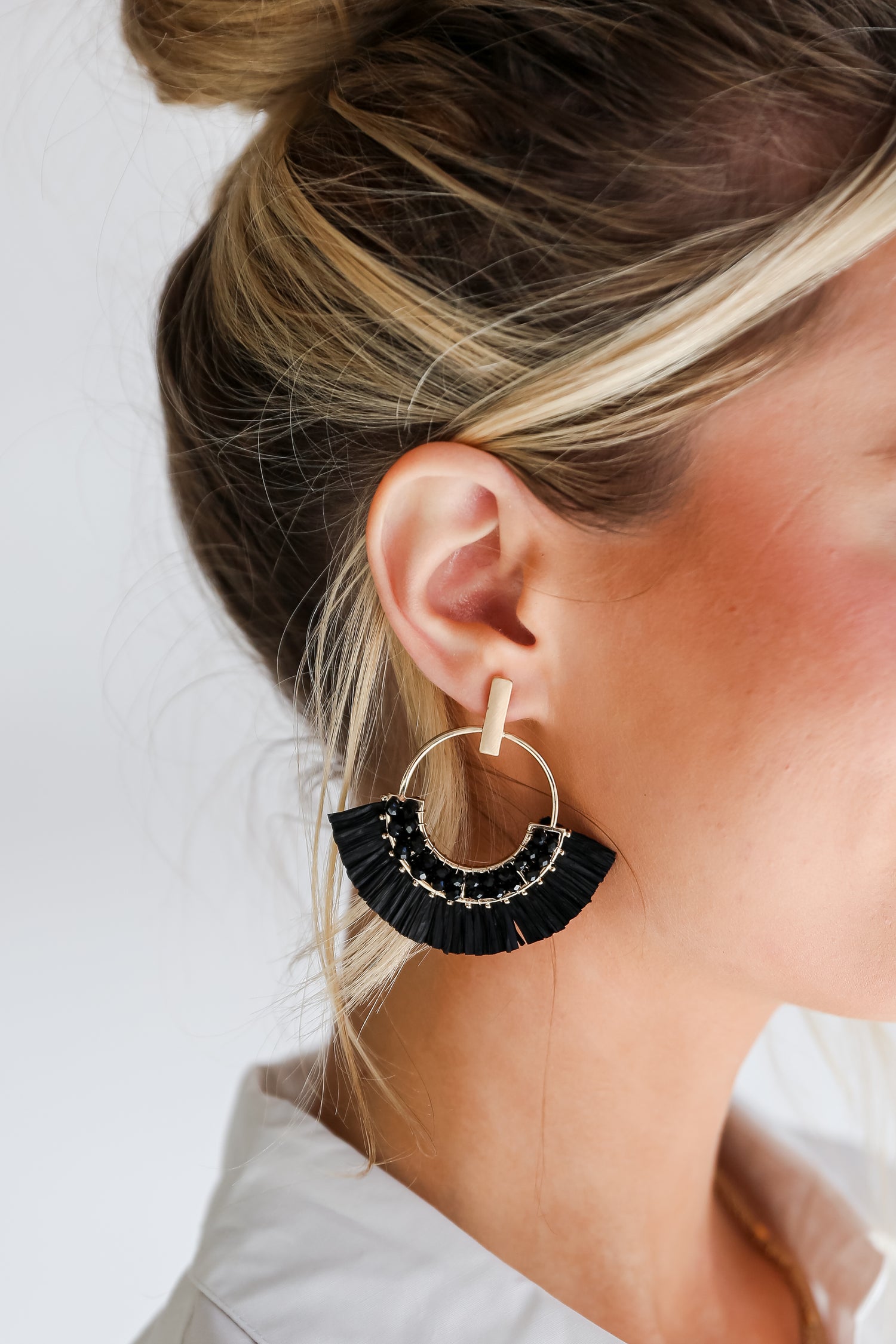 black Fringe Statement Earrings