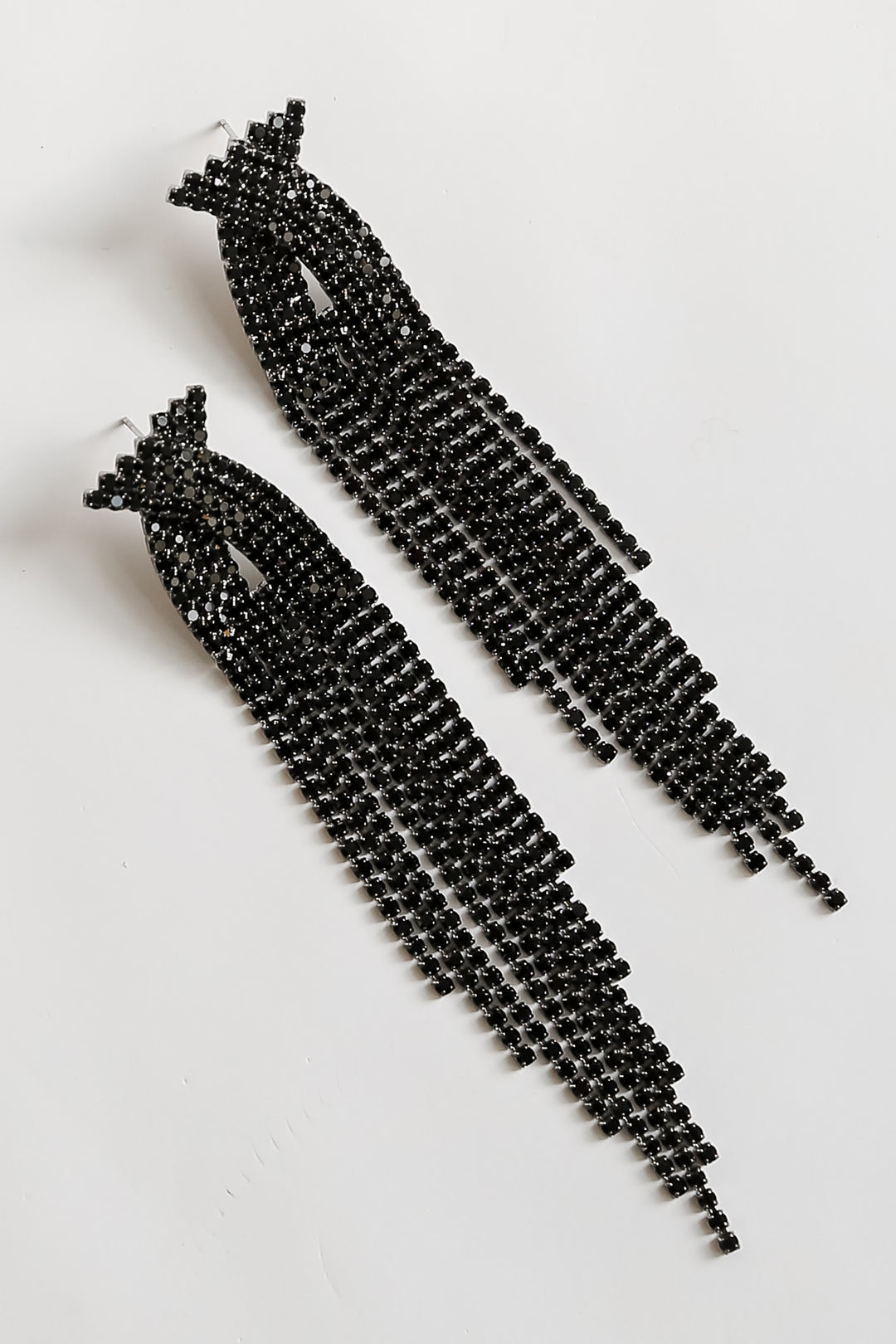 Black Rhinestone Fringe Earrings