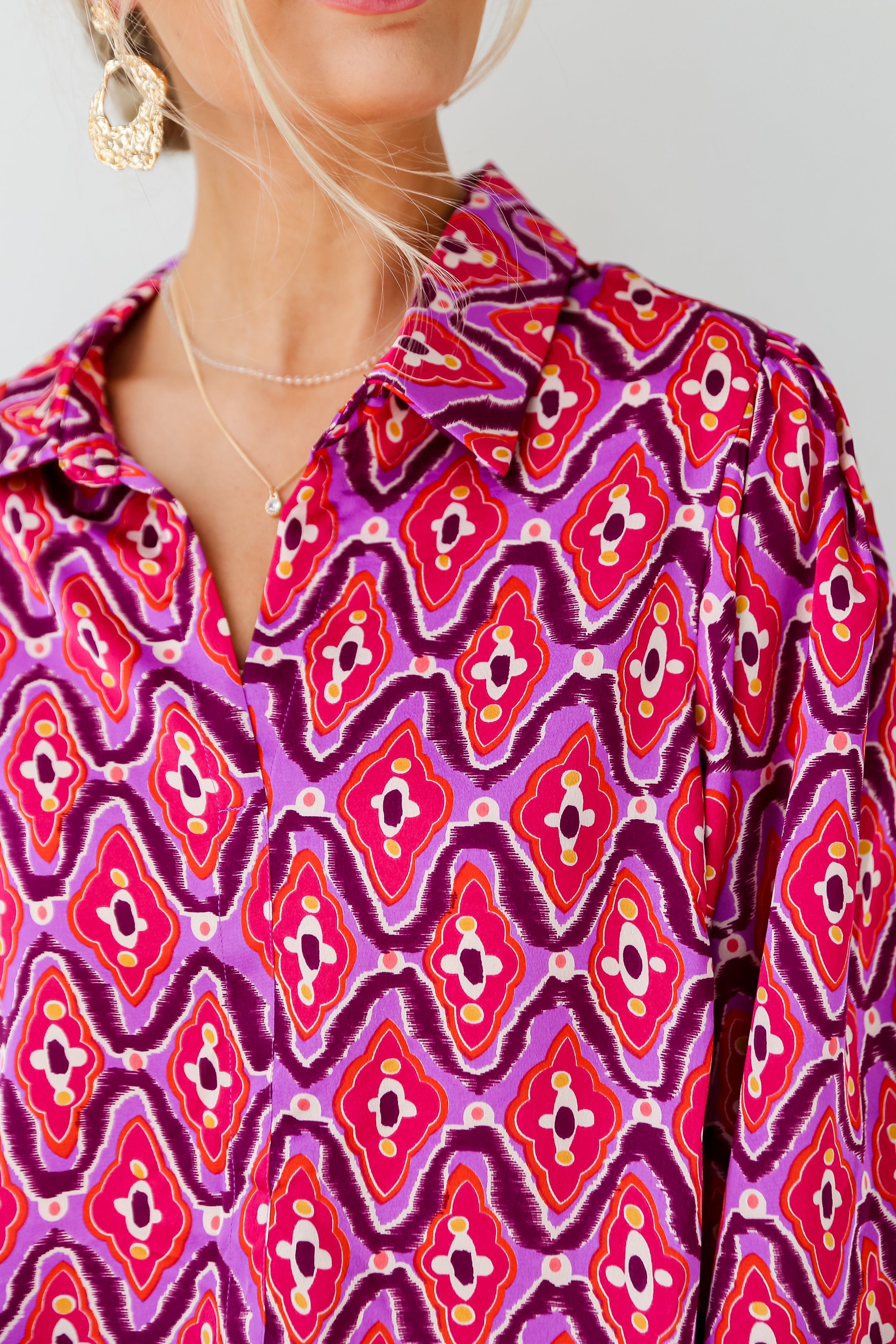 trendy Fuchsia Satin Blouse