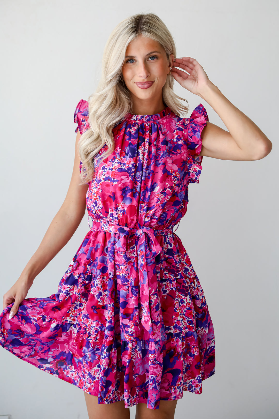 Sincerely Romantic Fuchsia Floral Mini Dress