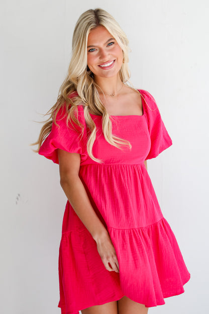 flowy Fuchsia Linen Mini Dress