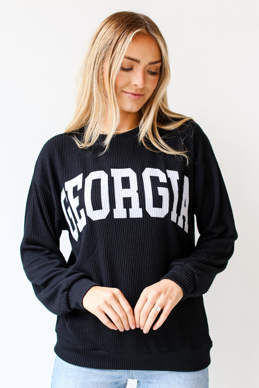 black corded sweatshirt