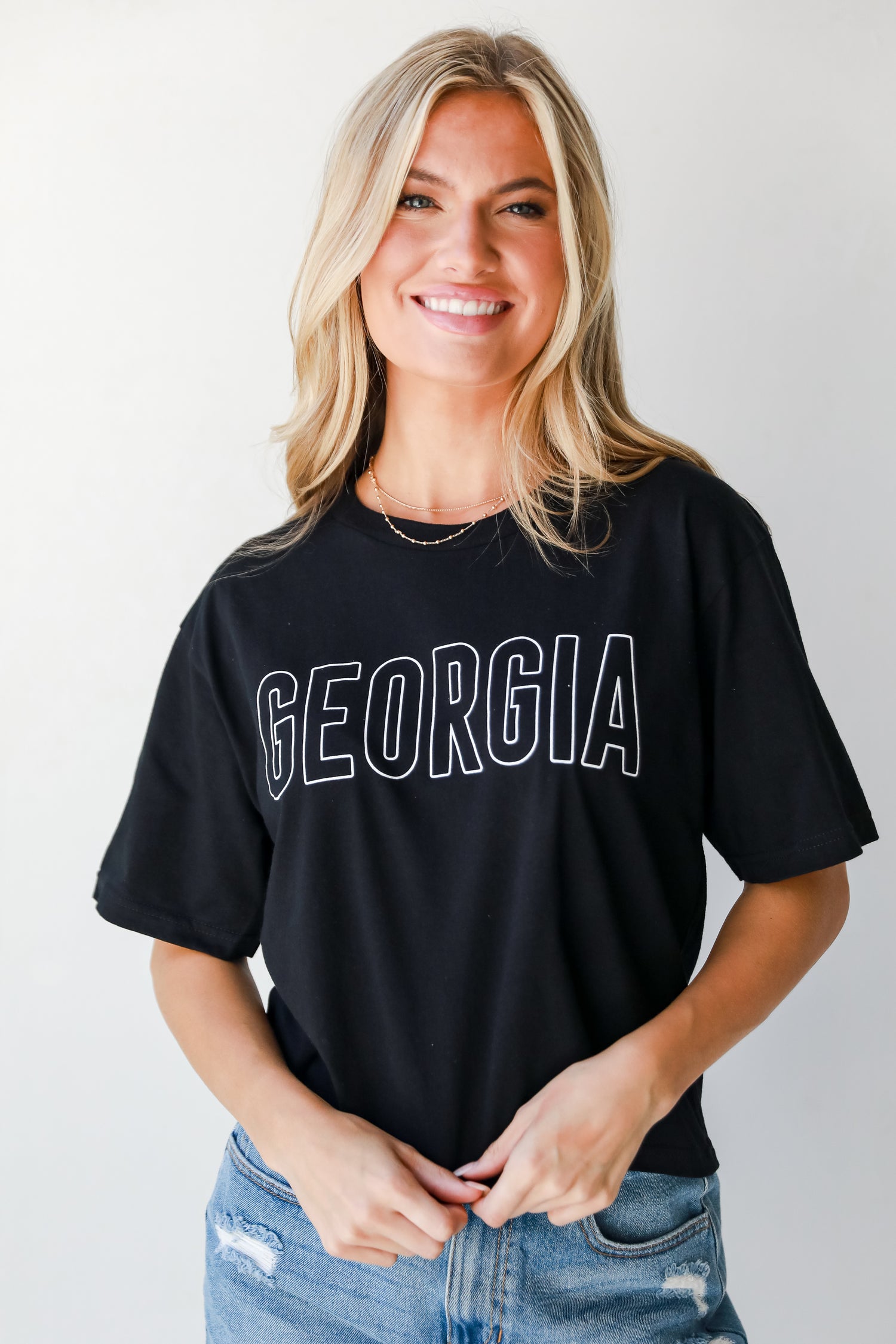 Black Georgia Block Letter Cropped Tee close up