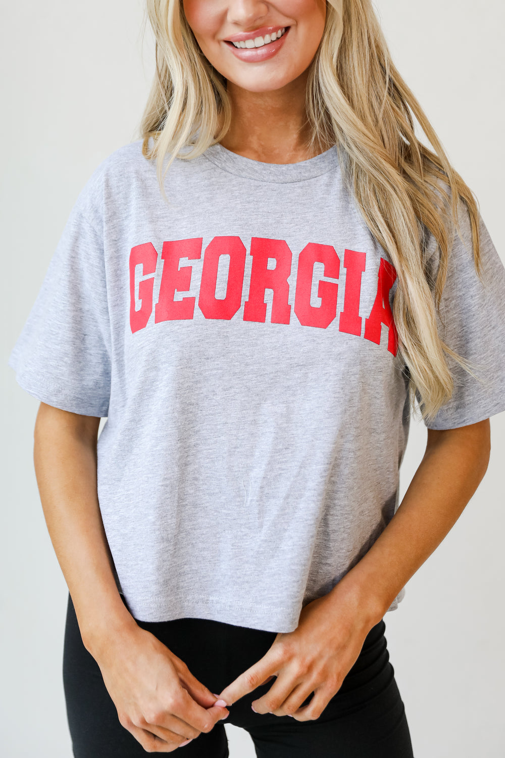 Heather Grey Georgia Cropped Tee on model