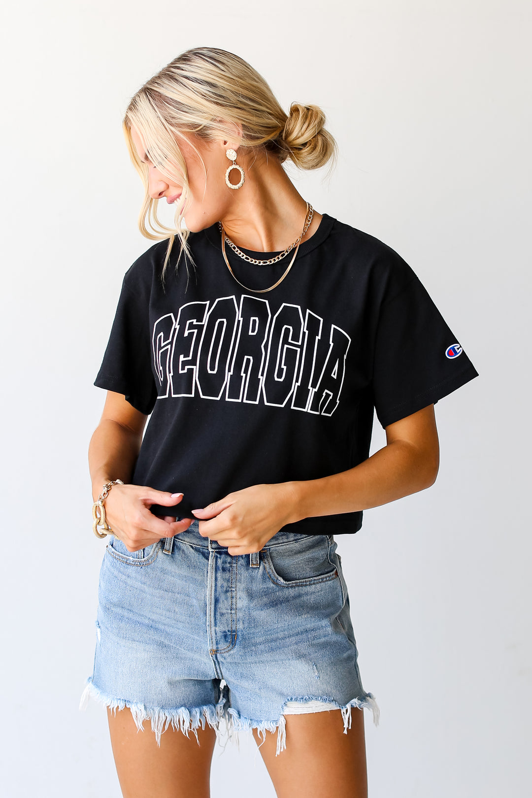 Black Georgia Cropped Tee on model