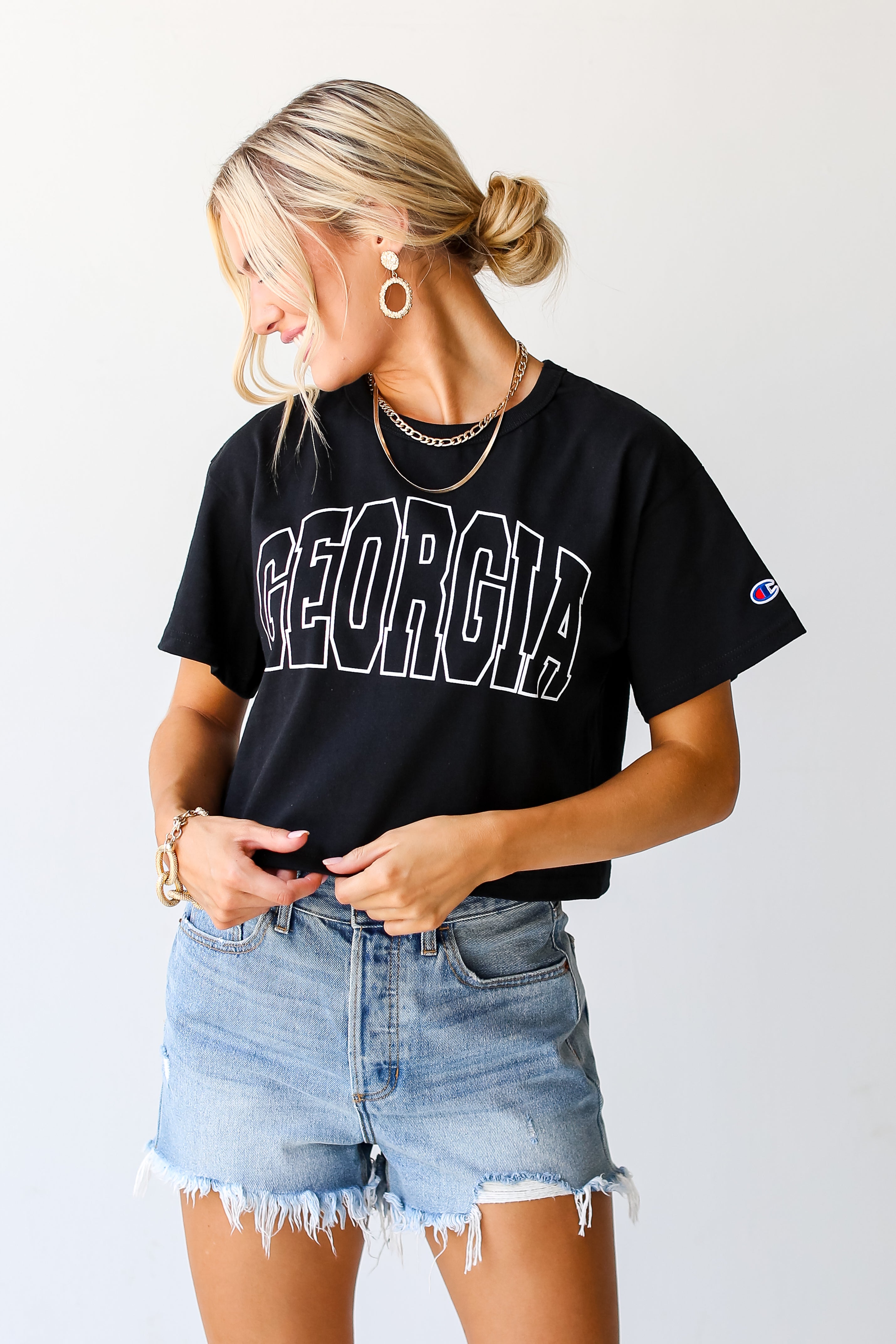 Black Georgia Cropped Tee on model