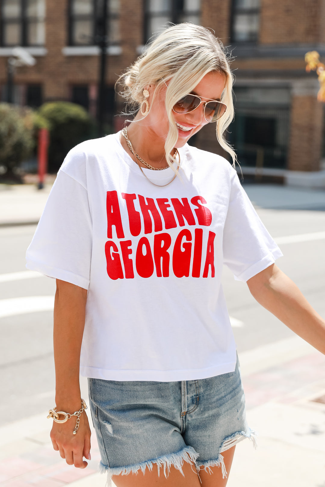 White Athens Georgia Cropped Tee