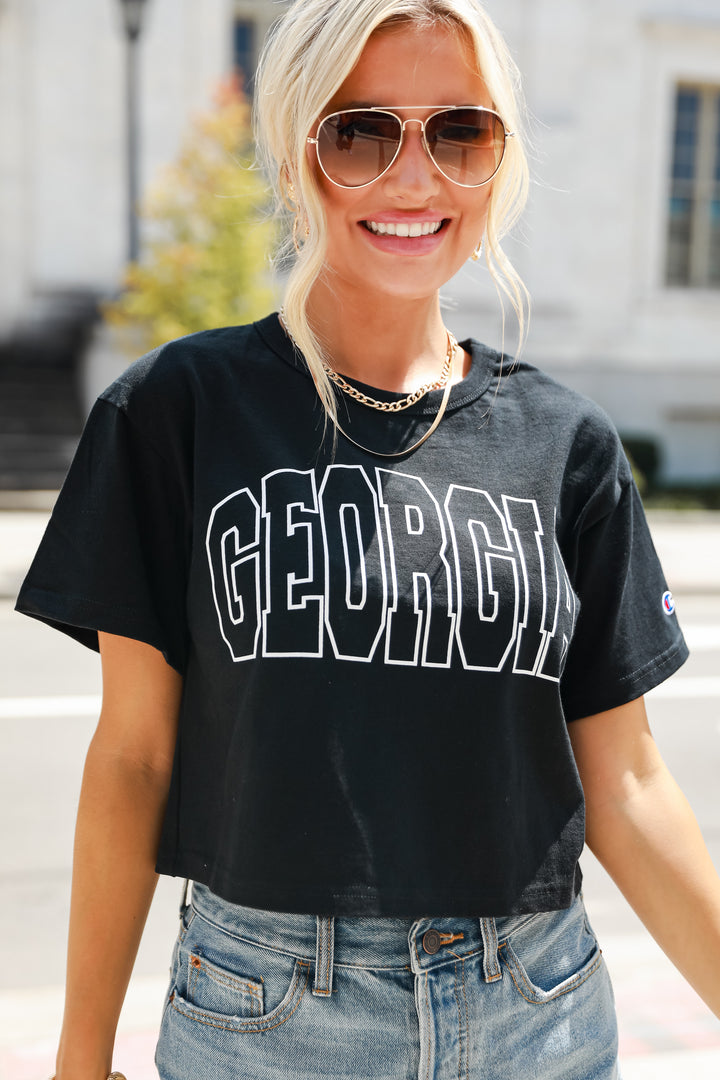 Black Georgia Cropped Tee on model