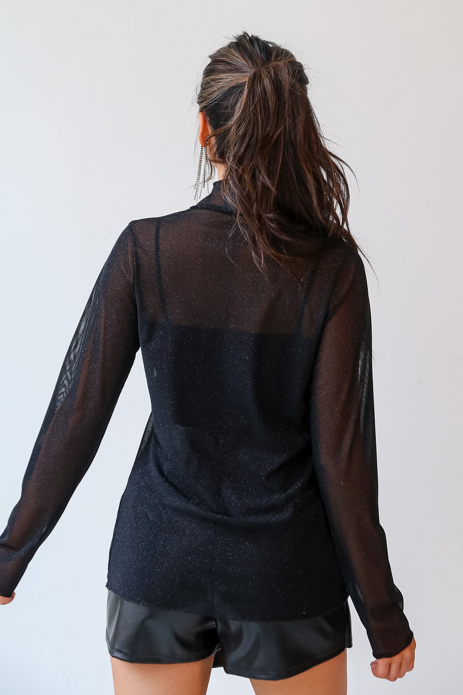 sparkly black Glitter Mock Neck Top