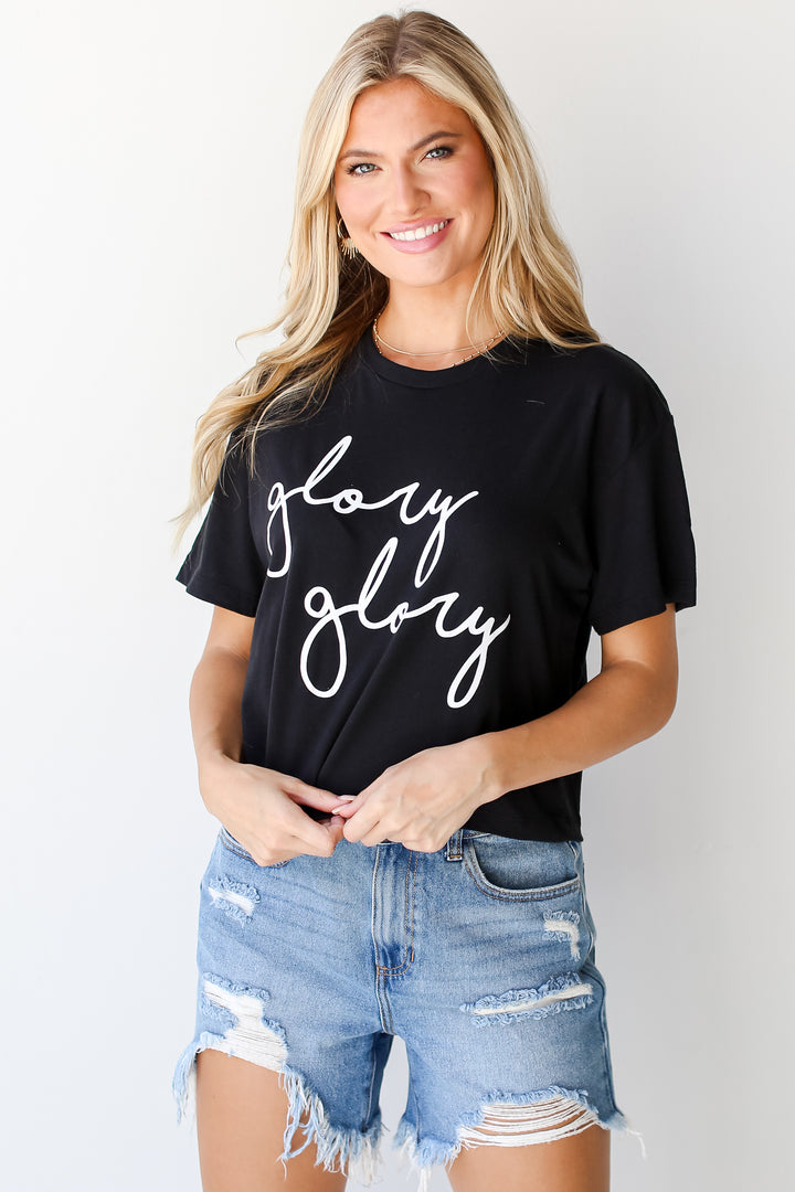 Black Glory Glory Cropped Tee on model