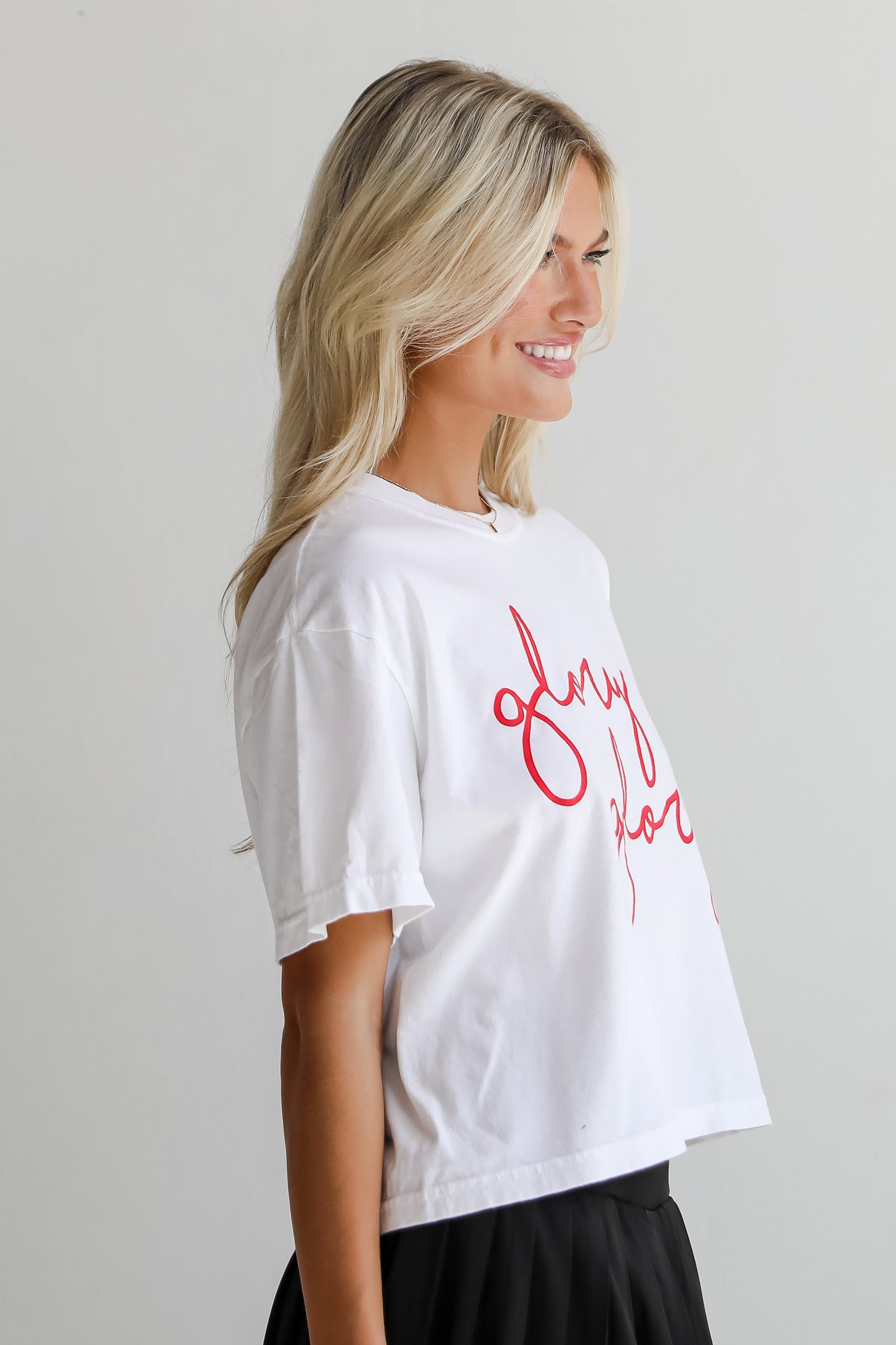 White Glory Glory Script Cropped Tee