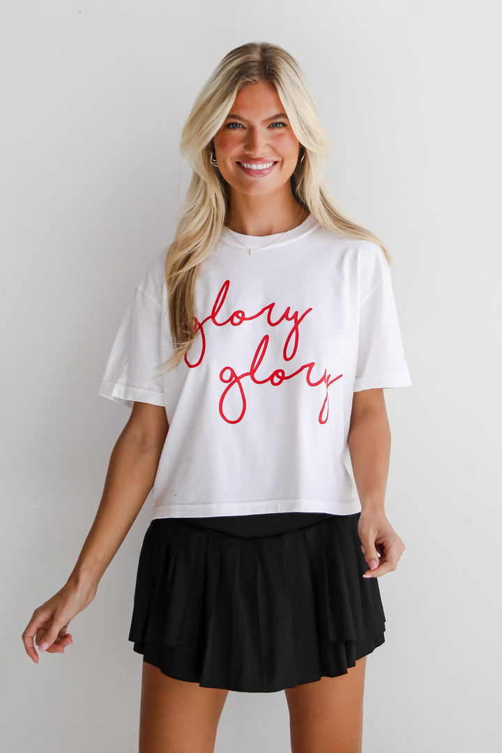 White Glory Glory Script Cropped Tee