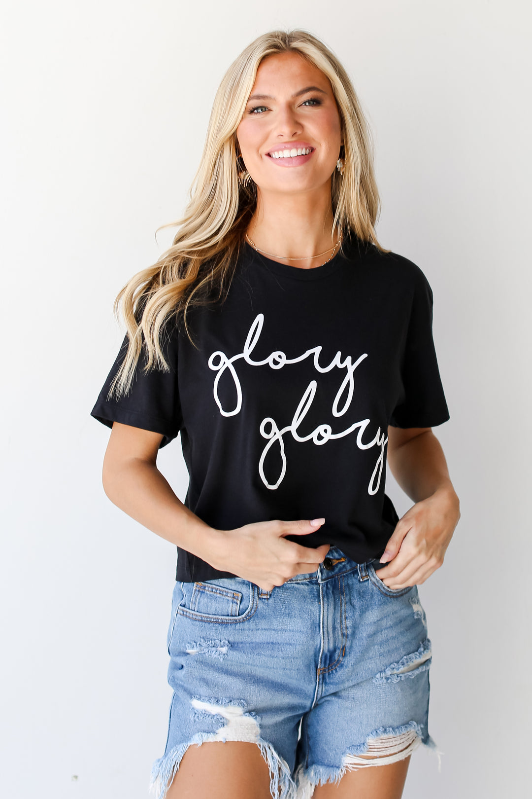 Black Glory Glory Cropped Tee on model