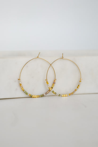 Sierra White Beaded Hoop Earrings