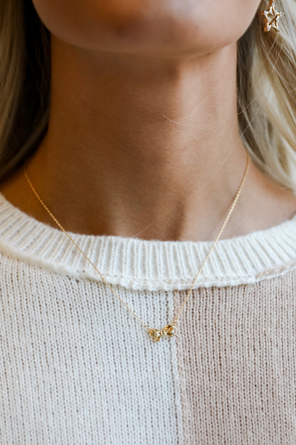 Brooke Gold Bow Charm Necklace