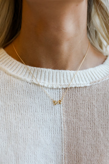 Brooke Gold Bow Charm Necklace