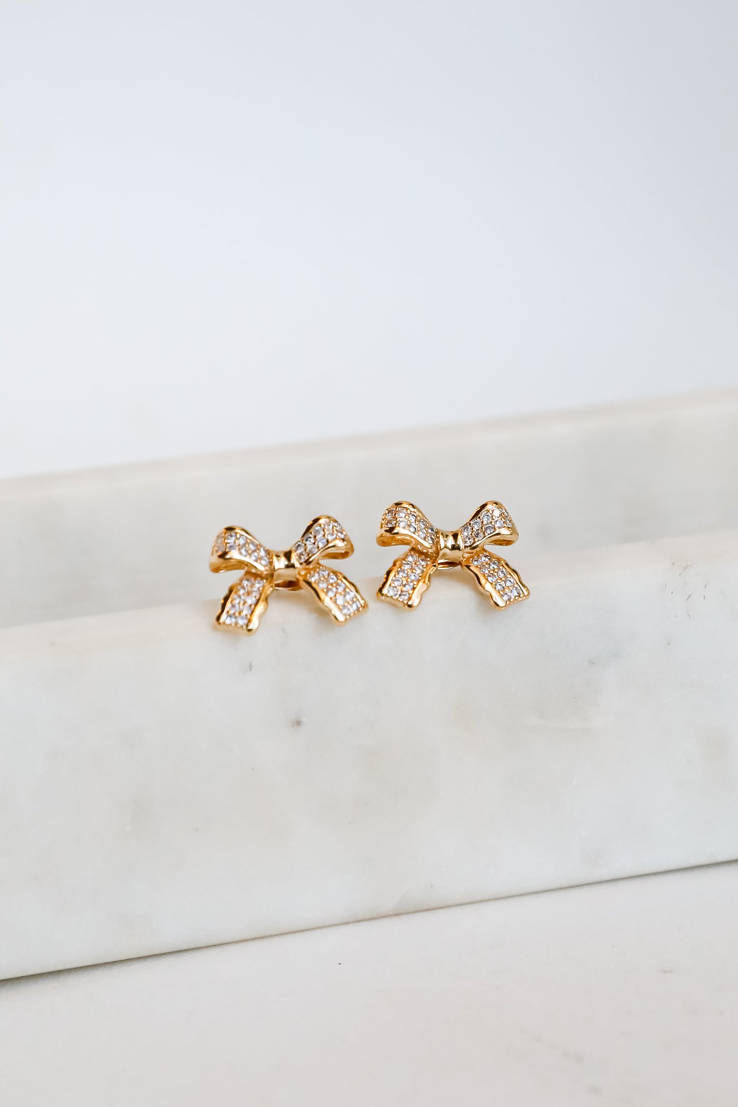 Nicole Gold Rhinestone Bow Earrings