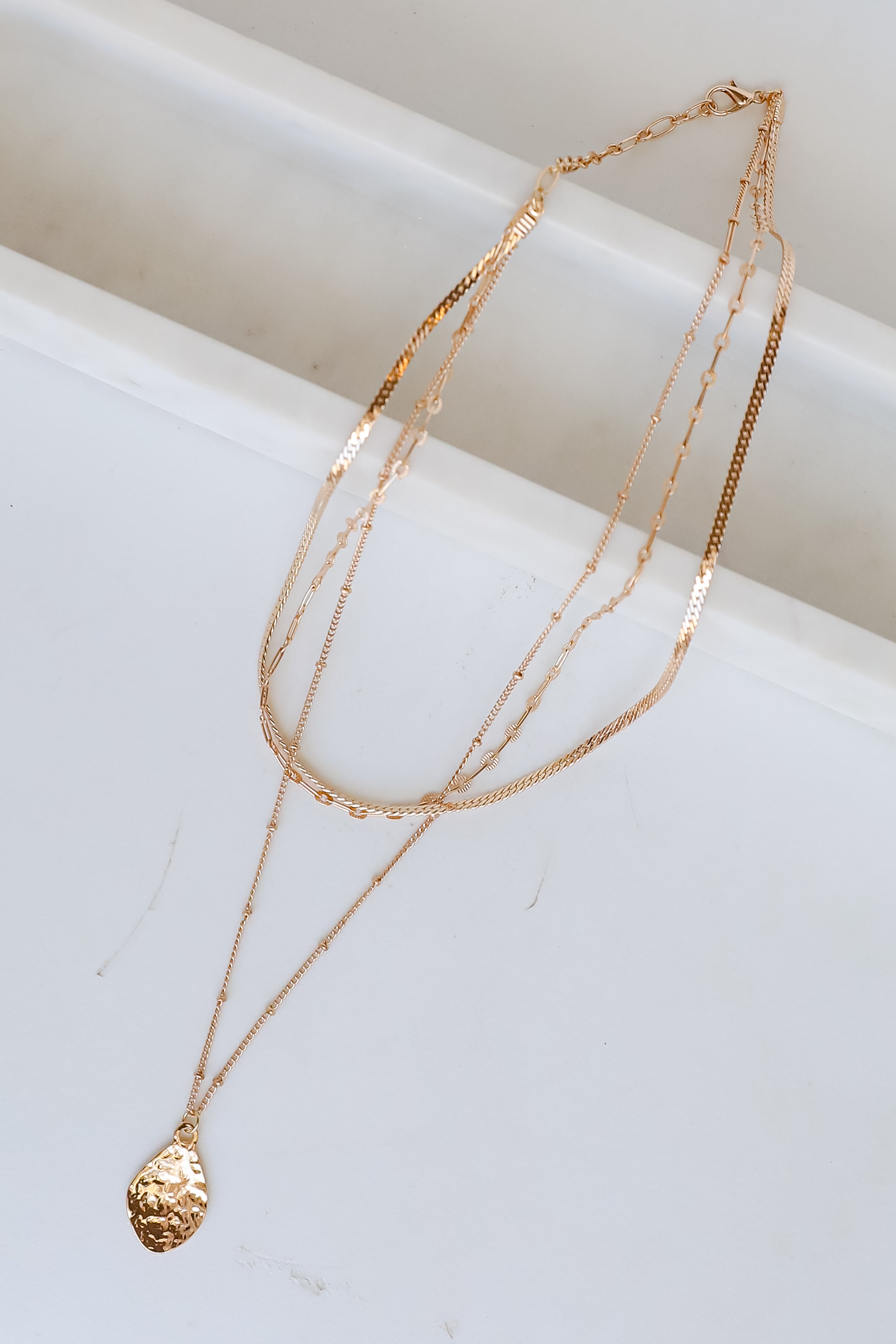 Gia Gold Hammered Charm Layered Chain Necklace