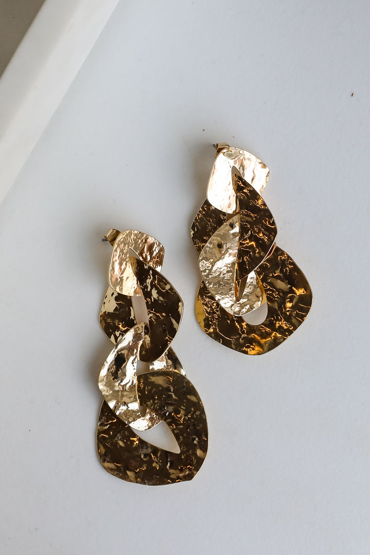 Naomi Gold Hammered Chainlink Drop Earrings